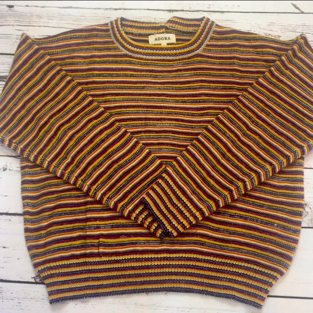 Multicolor Striped Cable Knit Sweater small